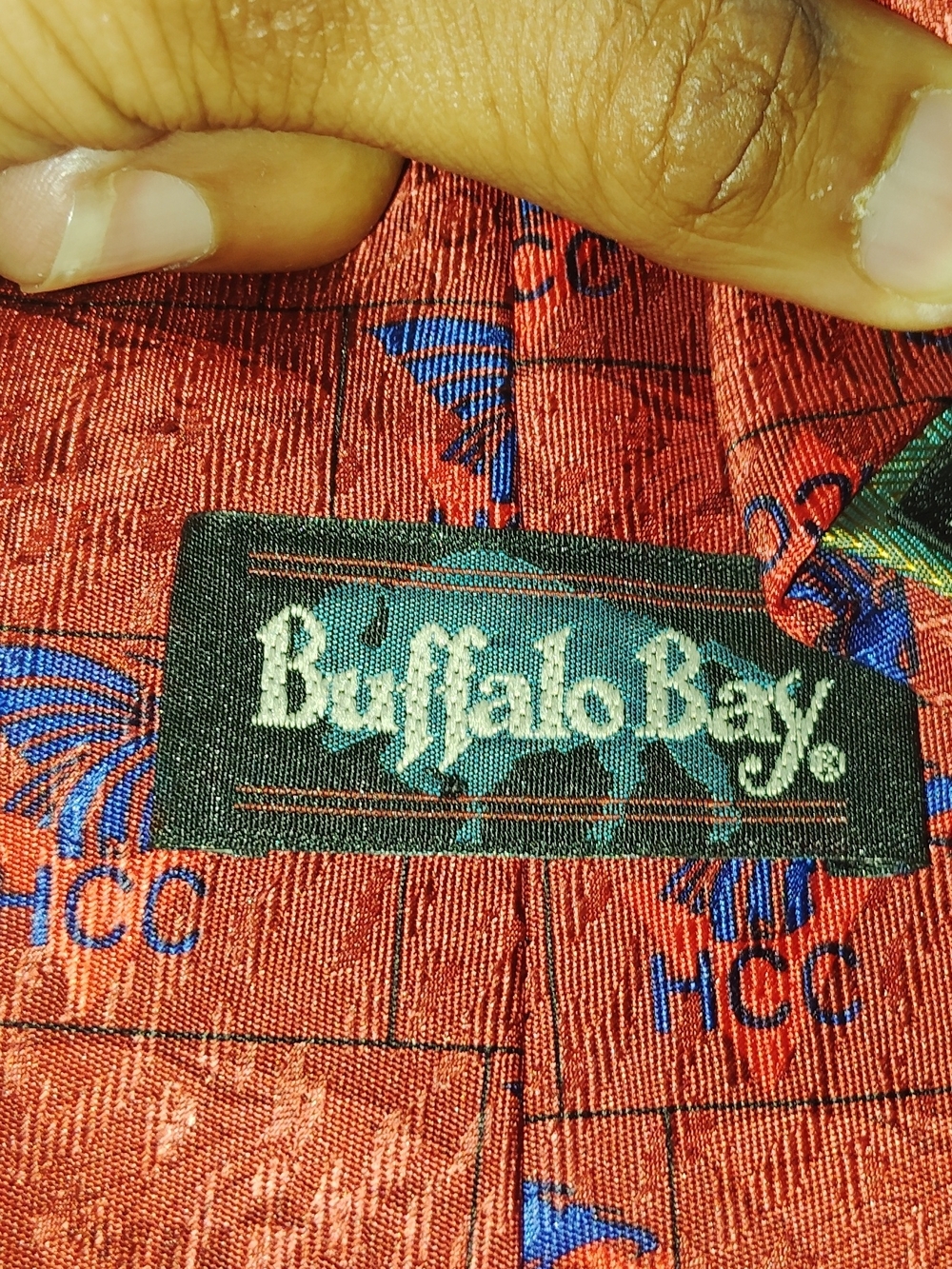 Buffalo David Bitton Red Silk Tie with Navy Pattern